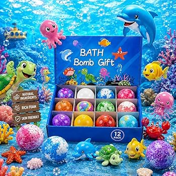 12PCS Kids Bath Bomb Gift Set – Colorful Fizzy Bath Toy Gift Box
