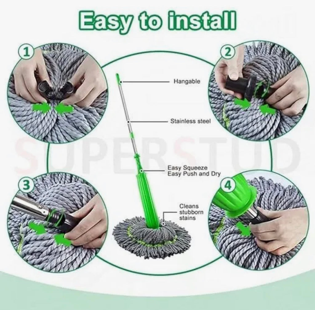 Premium Self-Wringing Microfiber Twist Mop | Hands-Free Floor Cleaning Mop