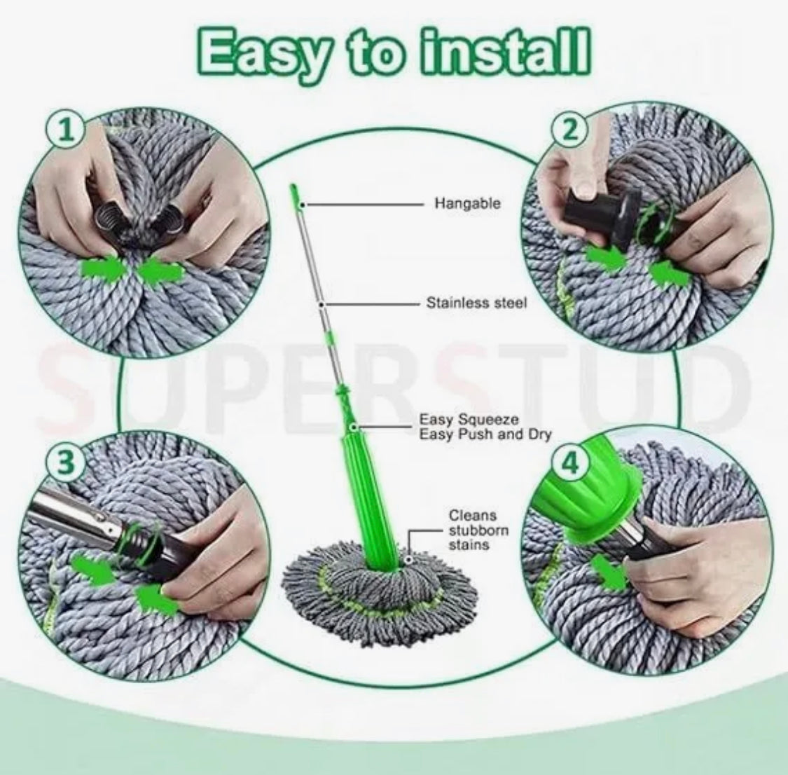 Premium Self-Wringing Microfiber Twist Mop | Hands-Free Floor Cleaning Mop