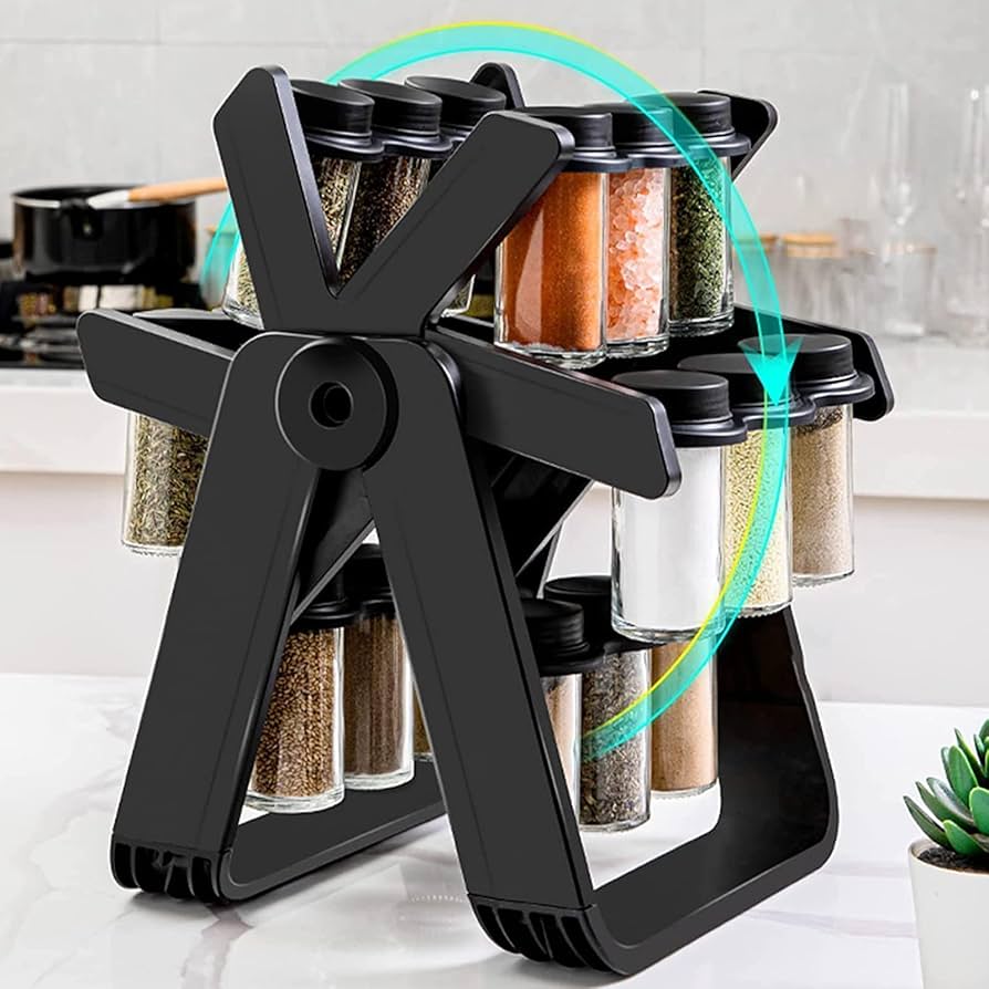 Ferris Wheel Rotating Spice Rack Organizer (Black)